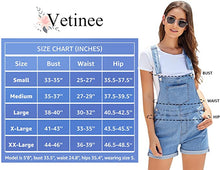 Vetinee Women's Classic Adjustable Straps Cuffed Hem Denim Bib Overalls Shorts