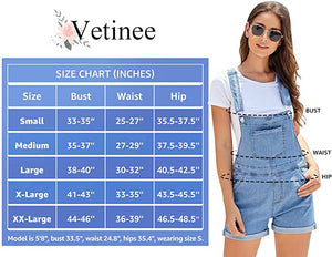 Vetinee Women's Classic Adjustable Straps Cuffed Hem Denim Bib Overalls Shorts
