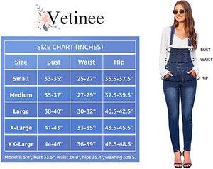 Vetinee Womens Classic Adjustable Straps Pockets Denim Bib Overalls Jeans Pants