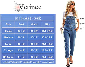 Vetinee Womens Classic Adjustable Straps Pockets Denim Bib Overalls Jeans Pants