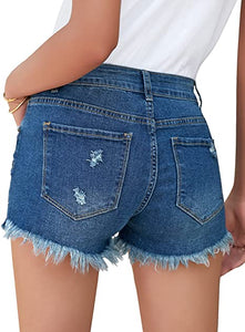 Vetinee Women's Casual High Rise Denim Shorts Frayed Raw Hem Ripped Jean Shorts