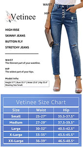 Vetinee Women's High Rise Skinny Jeans Ripped Slim Fit Stretch Denim Pants