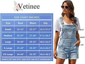 Vetinee Women's Classic Adjustable Straps Cuffed Hem Denim Bib Overalls Shorts