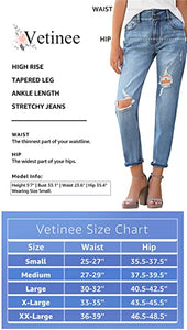 Vetinee Women's High Rise Destroyed Boyfriend Jeans Washed Distressed Ripped Denim Pants