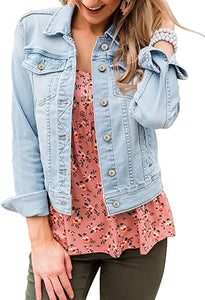 Vetinee Womens Stretch Button Down Long Sleeve Pockets Denim Jean Trucker Jacket