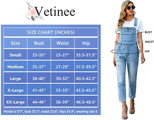 Vetinee Women's Frayed Hem Adjustable Straps Ripped Bib Denim Overalls Jeans Pants