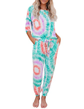 Vetinee Women's Tie Dye Loungewear Pajamas Sets Printed Pocket Long Tops and Pants Joggers Sleepwear