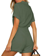 Vetinee Womens Summer Pockets Belted Romper Button Short Sleeve Jumpsuit Playsuit