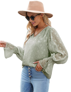 Vetinee Womens Long Sleeve Blouse Lace Shirt Chiffon Blouses Ruffle Sleeve Tops