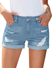 Vetinee Women's Mid Rise Frayed Raw Hem Ripped Destroyed Denim Shorts Jeans