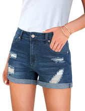 Vetinee Women's Mid Rise Frayed Raw Hem Ripped Destroyed Denim Shorts Jeans