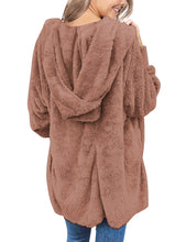 Vetinee Women Casual Fuzzy Fleece Hooded Cardigan Pocket Faux Fur Outerwear Coat