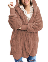 Vetinee Women Casual Fuzzy Fleece Hooded Cardigan Pocket Faux Fur Outerwear Coat