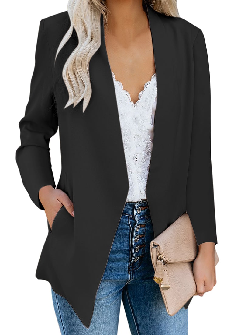 Vetinee Women's Open Front Pockets Blazer Long Sleeve Work Office Cardigan Jacket