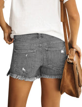 Vetinee Women's Mid Rise Frayed Raw Hem Ripped Destroyed Denim Shorts Jeans