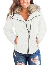 Vetinee Women Casual Faux Fur Lapel Zip Pockets Quilted Parka Jacket Puffer Coat