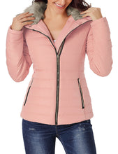 Vetinee Women Casual Faux Fur Lapel Zip Pockets Quilted Parka Jacket Puffer Coat