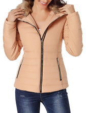 Vetinee Women Casual Faux Fur Lapel Zip Pockets Quilted Parka Jacket Puffer Coat