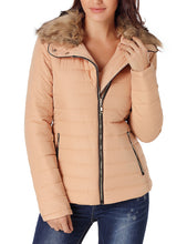 Vetinee Women Casual Faux Fur Lapel Zip Pockets Quilted Parka Jacket Puffer Coat