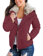Vetinee Women Casual Faux Fur Lapel Zip Pockets Quilted Parka Jacket Puffer Coat