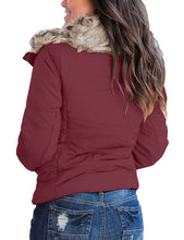Vetinee Women Casual Faux Fur Lapel Zip Pockets Quilted Parka Jacket Puffer Coat