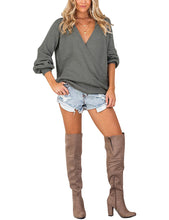 Vetinee Women's Deep V Neck Wrap Front Knit Long Sleeve Sweater Pullover Tops