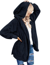 Vetinee Women Casual Fuzzy Fleece Hooded Cardigan Pocket Faux Fur Outerwear Coat