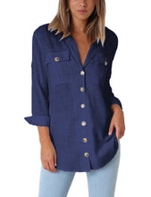 Vetinee Women's Casual Button Down Blouse Shirts Cuffed Sleeve Loose T-Shirt Tops