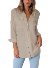 Vetinee Women's Casual Button Down Blouse Shirts Cuffed Sleeve Loose T-Shirt Tops