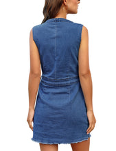 Vetinee Classic Denim Dress for Women Summer Sleeveless Button Down Fitted Dress
