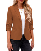 Vetinee Women's Point Collar Pocketed One Button Work Office Blazers Crop Sleeves Jacket Suits