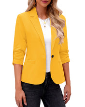 Vetinee Women's Point Collar Pocketed One Button Work Office Blazers Crop Sleeves Jacket Suits