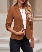 Vetinee Women's Point Collar Pocketed One Button Work Office Blazers Crop Sleeves Jacket Suits