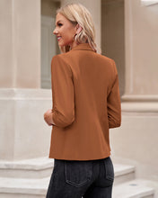 Vetinee Women's Point Collar Pocketed One Button Work Office Blazers Crop Sleeves Jacket Suits