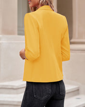 Vetinee Women's Point Collar Pocketed One Button Work Office Blazers Crop Sleeves Jacket Suits