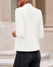 Vetinee Women's Point Collar Pocketed One Button Work Office Blazers Crop Sleeves Jacket Suits