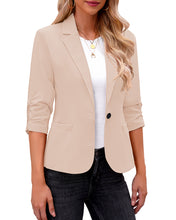 Vetinee Women's Point Collar Pocketed One Button Work Office Blazers Crop Sleeves Jacket Suits