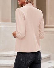 Vetinee Women's Point Collar Pocketed One Button Work Office Blazers Crop Sleeves Jacket Suits