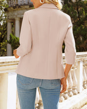 Vetinee Women's Point Collar Pocketed One Button Work Office Blazers Crop Sleeves Jacket Suits