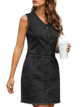 Vetinee Classic Denim Dress for Women Summer Sleeveless Button Down Fitted Dress