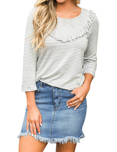 Vetinee Casual Short Denim Skirt for Women Summer Fall Frayed Raw Hem Jean Skirt