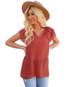 Vetinee Women's Casual Summer Blouses Classic V-Neck Flutter Cap Sleeve Tops