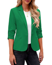 Vetinee Women's Point Collar Pocketed One Button Work Office Blazers Crop Sleeves Jacket Suits
