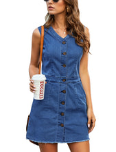 Vetinee Classic Denim Dress for Women Summer Sleeveless Button Down Fitted Dress