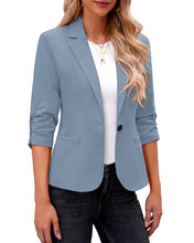 Vetinee Women's Point Collar Pocketed One Button Work Office Blazers Crop Sleeves Jacket Suits
