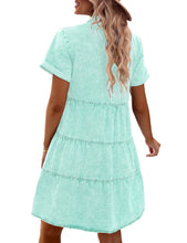 Vetinee Women's Cute Summer Denim Dress Rolled Sleeve Button Down Swing Dress