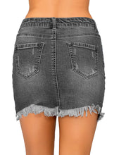 Vetinee Casual Short Denim Skirt for Women Summer Fall Frayed Raw Hem Jean Skirt
