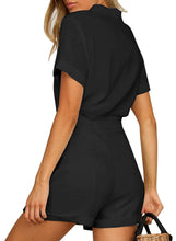 Vetinee Womens Summer Pockets Belted Romper Button Short Sleeve Jumpsuit Playsuit