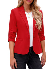 Vetinee Women's Point Collar Pocketed One Button Work Office Blazers Crop Sleeves Jacket Suits
