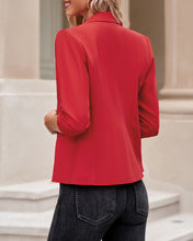 Vetinee Women's Point Collar Pocketed One Button Work Office Blazers Crop Sleeves Jacket Suits